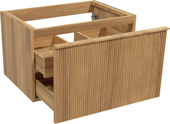 Balmani Forma zwevende wastafelonderkast 75 x 55 cm teakhout 2 lades vert. sym. groef