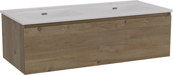 Storke Edge meuble salle de bains suspendu 120 x 52 cm chêne brut avec Kera double vasque en céramique blanc mat