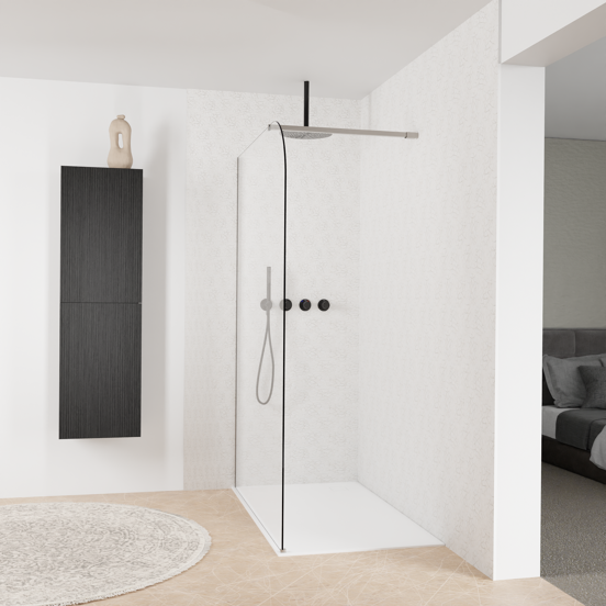 Balmani Modular Walk-In Dusche: 140 x 200 cm, Klarglas abgerundet, inklusive Coating, Profil Brushed Inox