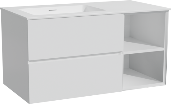 Storke Edge zwevend badmeubel 100 x 52 cm mat wit met Mata asymmetrisch linkse wastafel in solid surface mat wit