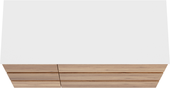 Balmani Lucida staand badkamermeubel 135 x 55 cm teak met Stretto enkel of dubbel tablet in solid surface mat wit