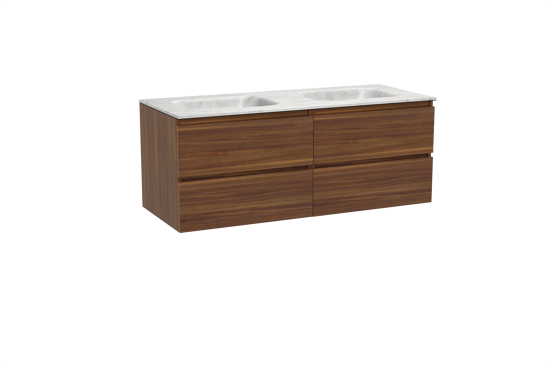 Balmani Lucida meuble salle de bains suspendu 135 x 55 cm noyer américain avec Tablo Arcato double vasque en marbre carrara