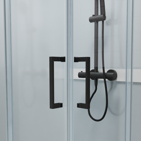 Luca Varess Talan cabine de douche avec portes coulissantes 90 x 90 cm verre transparent profil noir mat
