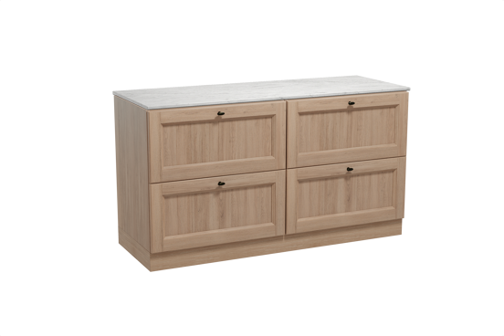 Balmani Lemon meuble salle de bains à poser 150 x 55 cm chêne vieilli avec Stretto tablette simple ou double en marbre carrare
