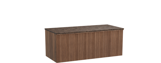 Balmani Forma hängendes Möbelstück Set: 120 x 55 cm, Amerikanischer Nussbaum, mit Stretto Einzel- oder Doppel Waschtischplatte, Marmor, Dark Emperador, Vertikale asymmetrische Runde Rippe