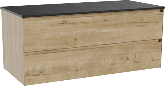 Balmani Mitra zwevend badkamermeubel 120 x 55 cm ruwe eik met Stretto enkel tablet in graniet zwart