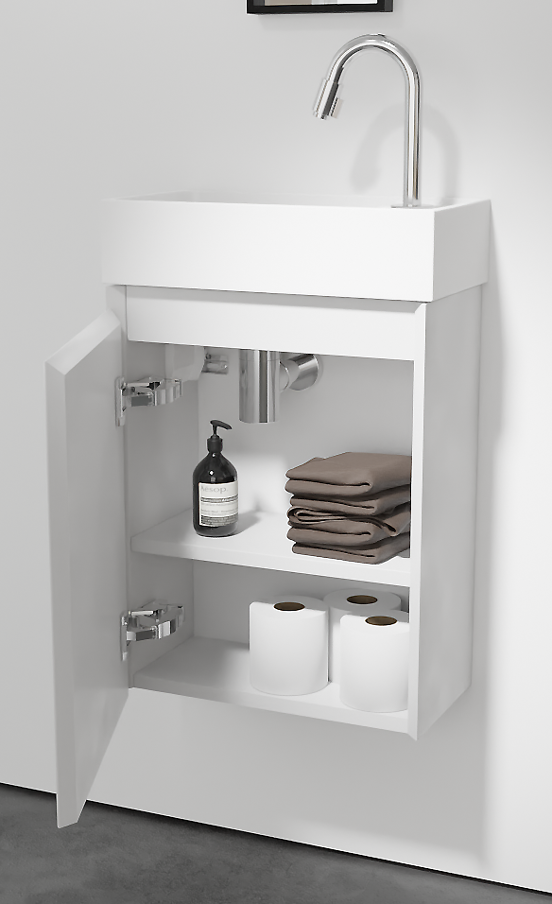 Balmani Mitra hängendes Badmöbel Set (Gäste WC): 42 x 21 cm, Weiß matt, Dama Waschtisch, Solid Surface, matt