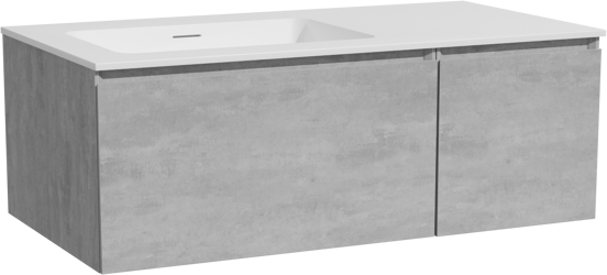 Storke Edge zwevend badmeubel 100 x 52 cm beton donkergrijs met Mata asymmetrisch linkse wastafel in solid surface mat wit