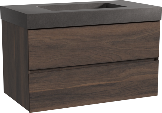 Storke Edge meuble salle de bains suspendu 95 x 52 cm noyer avec Scuro High plan simple en quartz noir mat