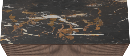 Balmani Eclips hängendes Möbelstück Set: 150 x 55 cm, Amerikanischer Nussbaum, mit Stretto Einzel- oder Doppel Waschtischplatte Portoro Gold Marmor, Vertikale symmetrische gerade Rippe