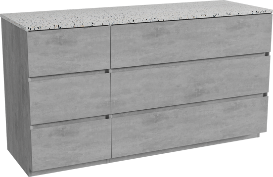 Storke Edge meuble salle de bains à poser 150 x 52 cm béton gris foncé avec Tavola tablette simple ou double en blanc/noir mat terrazzo