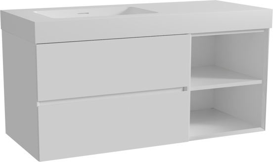Storke Edge zwevend badmeubel 120 x 52 cm hoogglans wit met Mata High asymmetrisch linkse wastafel in solid surface mat wit