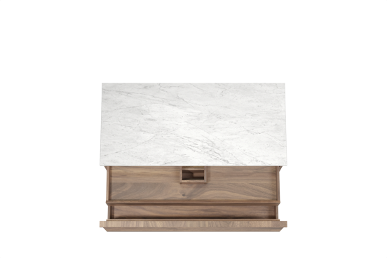 Balmani Forma zwevend badkamermeubel 120 x 55 cm amerikaanse notelaar met Stretto enkel of dubbel tablet in marmer carrara, Horizontale symmetrische rechte ribbel