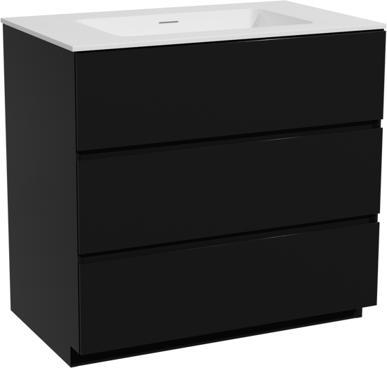 Storke Edge meuble salle de bains à poser 85 x 52 cm noir mat avec Mata plan simple en solid surface blanc mat