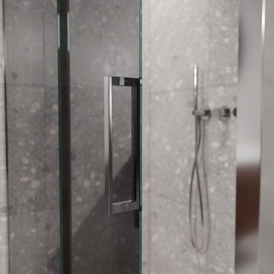 Balmani Senses Design douchehoek met linkse schuifdeur en vaste zijwand, 140 x 100 cm, Reflex spiegelglas, Glanzend chroom profielen