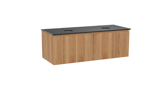 Balmani Idra zwevend badkamermeubel 135 x 55 cm teak met Facetta dubbel tablet in graniet zwart