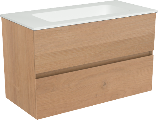 Storke Edge zwevend badmeubel 80 x 40 cm ruw eiken met Mata enkele wastafel in solid surface mat wit