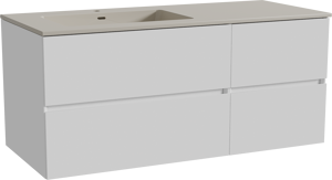 Storke Edge zwevend badmeubel 120 x 52 cm hoogglans wit met Diva asymmetrisch linkse wastafel in top solid zijdegrijs
