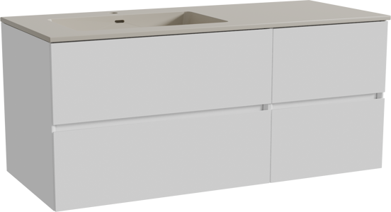 Storke Edge zwevend badmeubel 120 x 52 cm hoogglans wit met Diva asymmetrisch linkse wastafel in top solid zijdegrijs