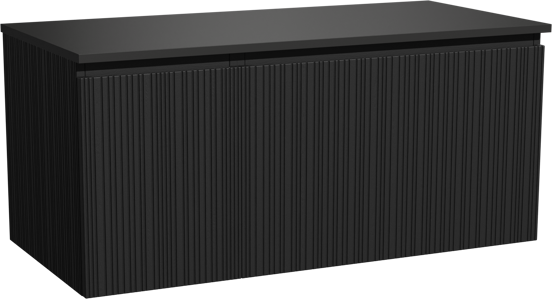 Storke Ribs meuble salle de bains suspendu 110 x 52 cm chêne noir avec Panton tablette simple en mdf enduit de poudre noir mat, Nervure droite asymétrique verticale