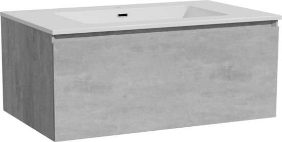 Storke Edge meuble salle de bains suspendu 85 x 52 cm béton gris foncé avec Diva plan simple en marbre composite blanc brillant