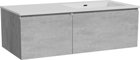 Storke Edge meuble salle de bains suspendu 110 x 52 cm béton gris foncé avec Diva plan vasque asymétrique à droite en marbre composite blanc brillant