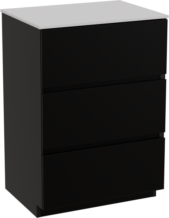 Storke Edge freistehendes Möbelstück Set: 60 x 46 cm, Schwarz matt, mit Tavola Einzel Waschtischplatte, Solid Surface Weiß matt
