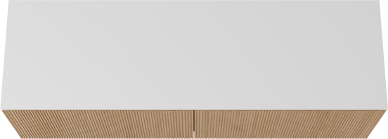 Balmani Eclips meuble salle de bains suspendu 180 x 55 cm Chêne naturelle avec Stretto tablette simple ou double en Solid Surface blanc mat, Nervure droite symétrique verticale