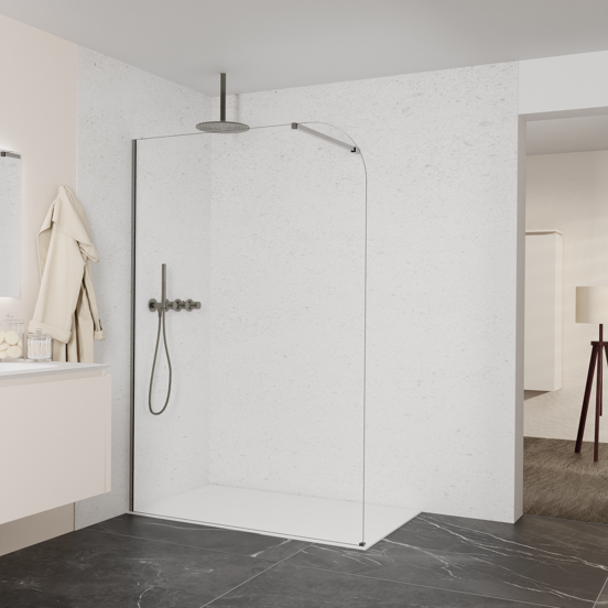 Balmani Modular douche à l'italienne: 140 x 200 cm, Verre transparent arrondi, avec coating, Profil Brushed GunMetal
