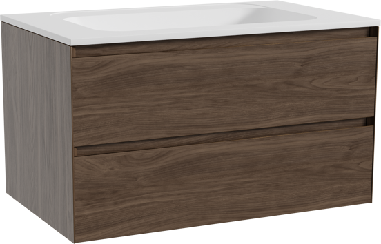 Balmani Mitra meuble salle de bains suspendu 90 x 55 cm noyer américain avec Tablo Strada plan simple en marbre composite blanc mat