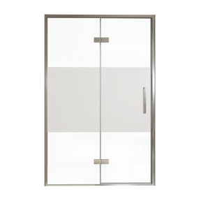 Balmani Senses Design Dusche Drehtür, Links, 140 cm x 210 cm, Klarglas mit mattiertem Streifen, Profil Chrom