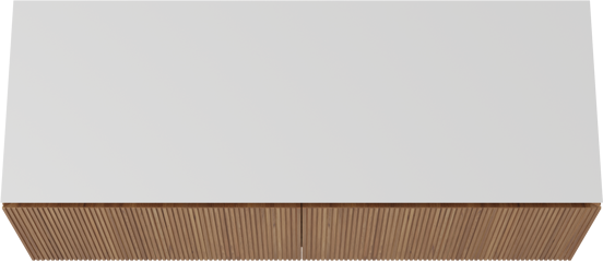 Balmani Eclips meuble salle de bains suspendu 150 x 55 cm Teck avec Eclips tablette simple ou double en Solid Surface blanc mat, Nervure droite symétrique verticale