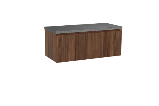 Balmani Idra hängendes Möbelstück Set: 120 x 55 cm, Nussbaum, mit Rock Einzel Waschtischplatte, Schwarzes Granit