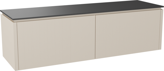 Balmani Eclips meuble salle de bains suspendu 180 x 55 cm Sandbeige avec Stretto tablette simple ou double en Granit noir, Nervure droite symétrique verticale
