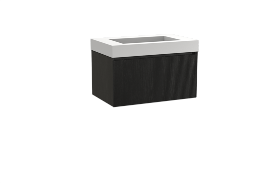 Balmani Fila zwevend badkamermeubel 90 x 55 cm zwarte eik met Modus enkele wastafel in solid surface mat wit, Verticale symmetrische rechte ribbel