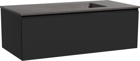 Storke Edge zwevend badkamermeubel 105 x 52 cm mat zwart met Scuro enkele wastafel in kwarts mat zwart