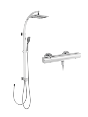 Blaufoss Boris Duschsystem: Wandmontage, inkl. Thermostat-Duscharmatur, Chrom glänzend