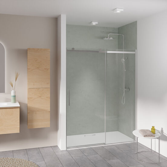 Luca Varess Boltano porte coulissante 160 cm x 200 cm verre transparent chrome profil