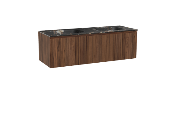 Balmani Idra hängendes Möbelstück Set: 150 x 55 cm, Nussbaum, mit Tablo Arcato Doppelwaschtisch, Marmor Portoro Gold
