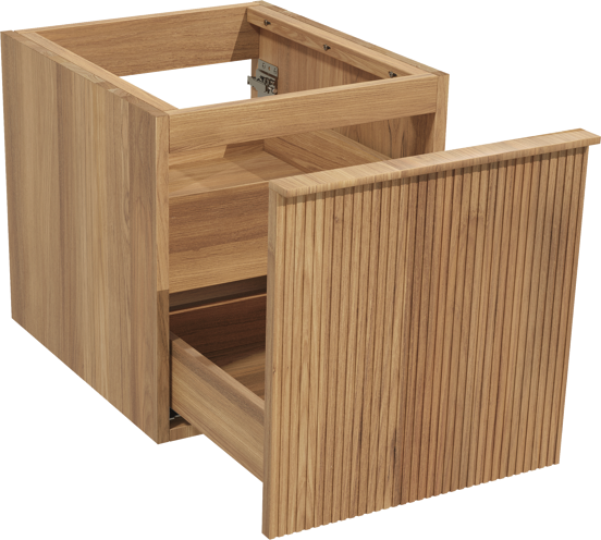 Balmani Forma zwevende wastafelonderkast 45 x 55 cm teakhout 2 lades vert. sym. groef