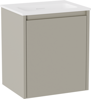 Storke Seda zwevend badkamermeubel 45 x 35 cm zijdegrijs met Mata enkele wastafel in Solid Surface mat wit