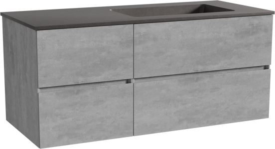 Storke Edge zwevend badmeubel 120 x 52 cm beton donkergrijs met Scuro asymmetrisch rechtse wastafel in kwarts mat zwart