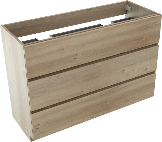 Storke Edge meuble sous-lavabo a poser 120 x 46 cm chêne brut 3 tiroirs 2 découpés de siphon