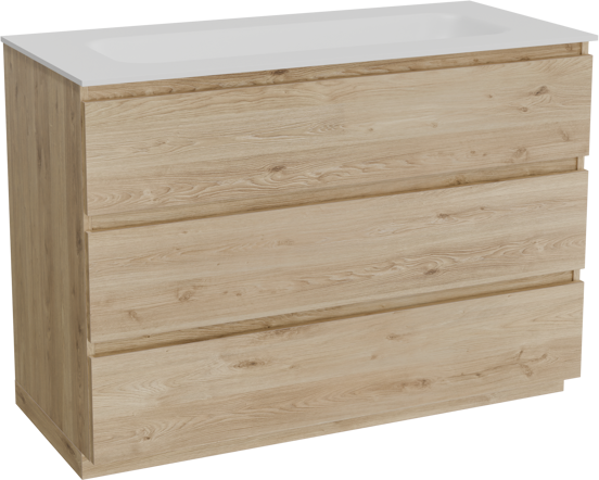 Balmani Lucida meuble salle de bains à poser 120 x 55 cm chêne brut avec Tablo Arcato lavabo simple pour 2 trous de robinet en solid surface blanc mat