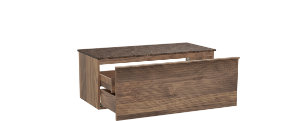 Balmani Forma hängendes Möbelstück Set: 120 x 55 cm, Amerikanischer Nussbaum, mit Stretto Einzel- oder Doppel Waschtischplatte, Marmor, Dark Emperador, Horizontale symmetrische gerade Rippe