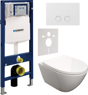 Luca Varess Moreno hangtoilet glanzend wit randloos met Geberit UP320 Systemfix inbouwreservoir en bedieningspaneel
