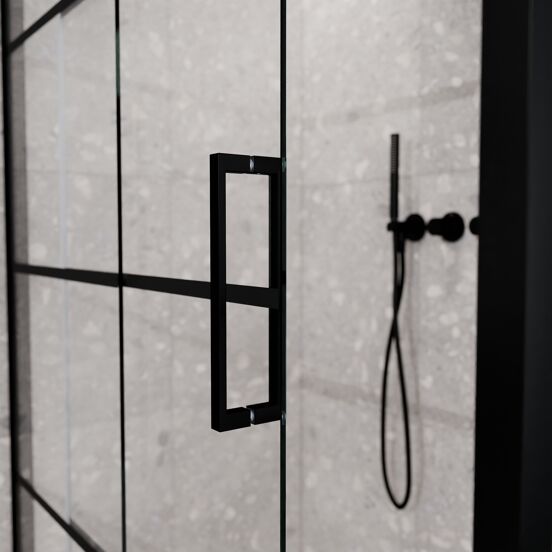 Balmani Senses Design douchehoek met linkse schuifdeur en vaste zijwand, 140 x 90 cm, Lined, Mat zwart profielen
