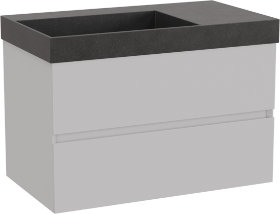 Storke Edge zwevend badkamermeubel 80 x 46 cm mat wit met Jura asymmetrisch linkse wastafel in kwarts mat zwart