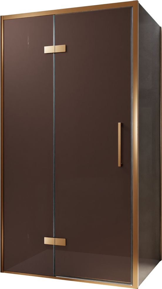 Balmani Senses Design douchehoek met linkse draaideur en vaste zijwand, 100 x 80 cm, Brons, Brushed Rosegold profielen, met coating