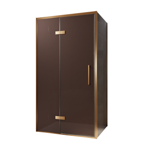 Balmani Senses Design douchehoek met linkse draaideur en vaste zijwand, 100 x 80 cm, Brons, Brushed Rosegold profielen